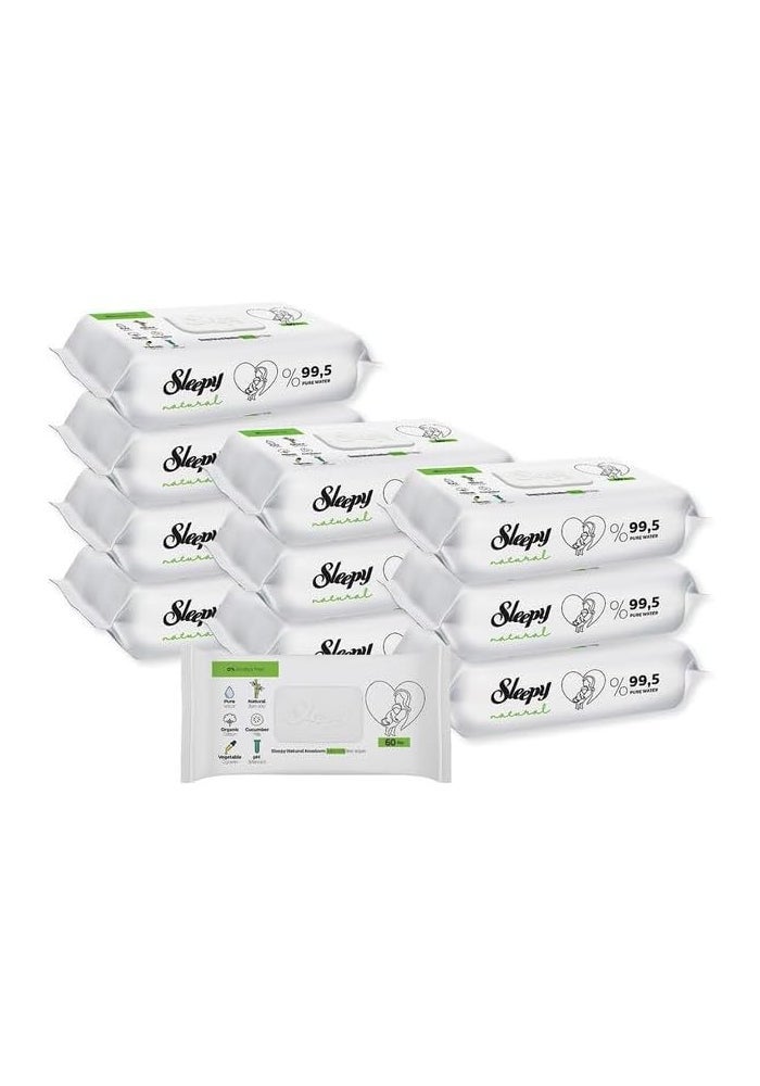 Sleepy Baby Care Wet Wipes | Natural | 600 Sheets | 60X10 Pack - Image 1